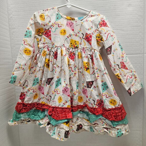 Girls Little Miss Marmalade Kite Long Sleeve Whimsical Cotton Ruffle Dress 4 3